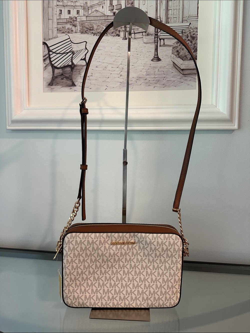 NWT Michael Kors Jet Set Large East West Crossbody Bag Vanilla Acorn